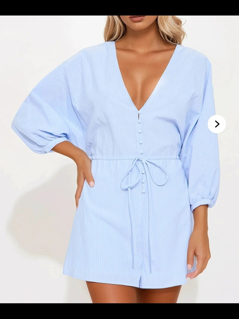 Fashion Nova Light Blue Striped Romper Shorts